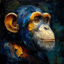 Expressief Chimpansee portret in olieverf van Stad & Wand