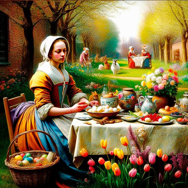 Osterfrühstück zur Zeit von Johannes Vermeer. Pop Art. von Ineke de Rijk