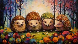 Abstract hedgehogs artistic panorama