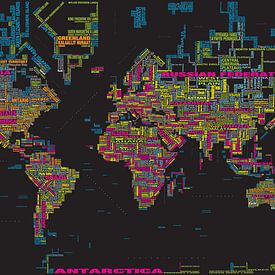 Wereldkaart Typografie, Zwart & Kleur van MAPOM Geoatlas