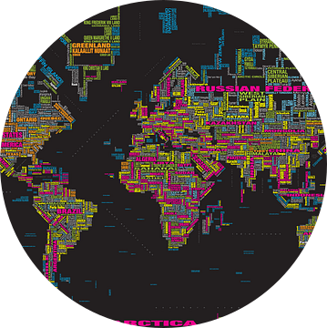 Wereldkaart Typografie, Zwart & Kleur van MAPOM Geoatlas
