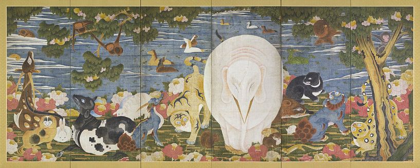 Animaux dans un jardin de fleurs (écran de droite), Itō Jakuchū par Des maîtres magistraux