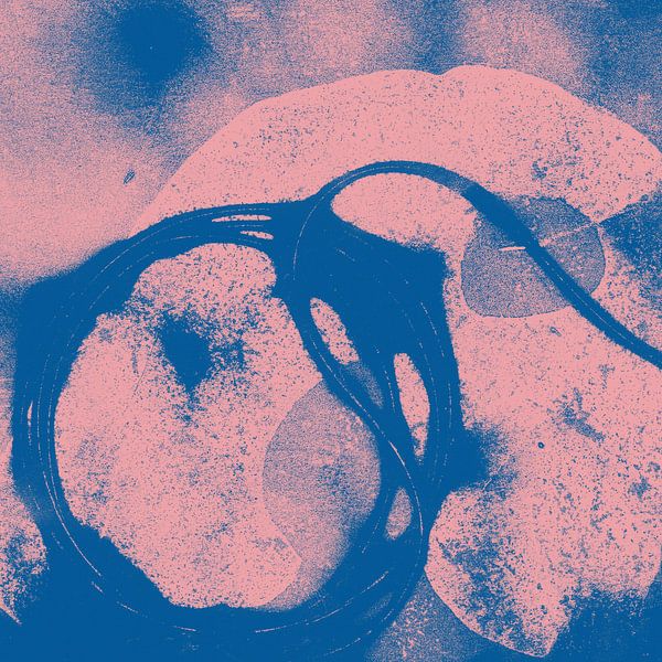 Modern abstract art. Shapes in neon pink and cobalt blue by Dina Dankers