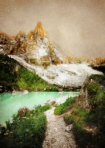 Italy Sorapiss Lake landscape painting #Italy