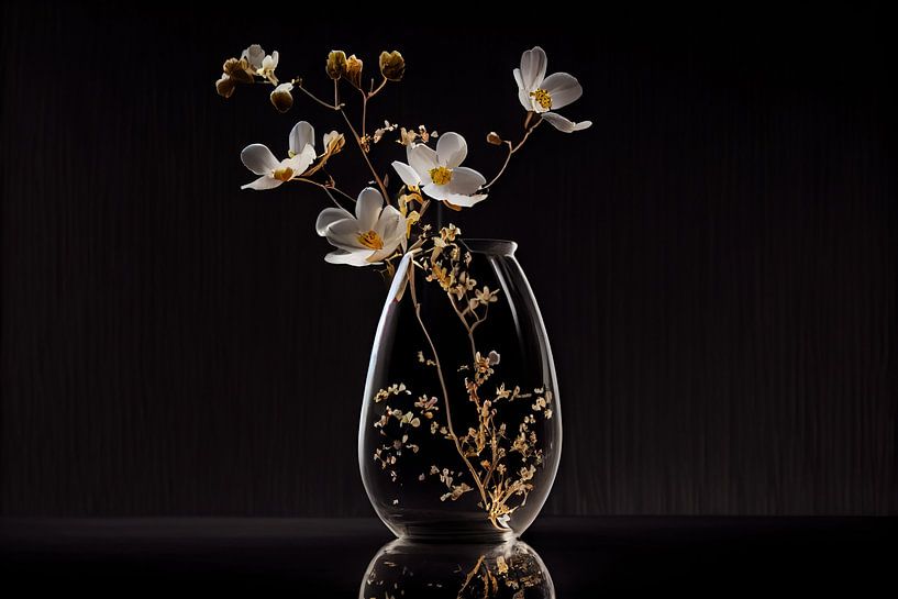 Still life flowers transparent vase by Digitale Schilderijen