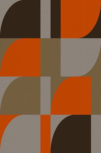 Geometrische retro kunst. Abstracte vormen in oranje, bruin, grijs.