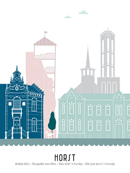 Skyline illustratie stad Horst in kleur