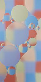 Tropfen in Korallen, Champagner, Violett, Blautönen, Vertikalpanorama von Marjolijn van den Berg