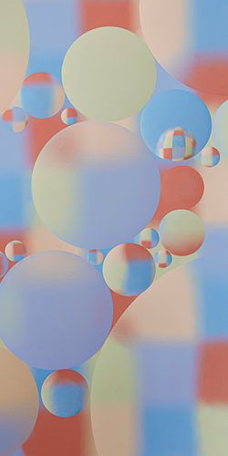 Druppels in koraal, champagne, paars, blauwtinten, verticaal panorama