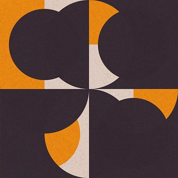 Retro shapes IV in yellow, black and off white. Modern abstract geometric art by Dina Dankers