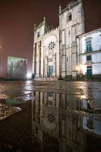 De kathedraal van Porto bij nacht