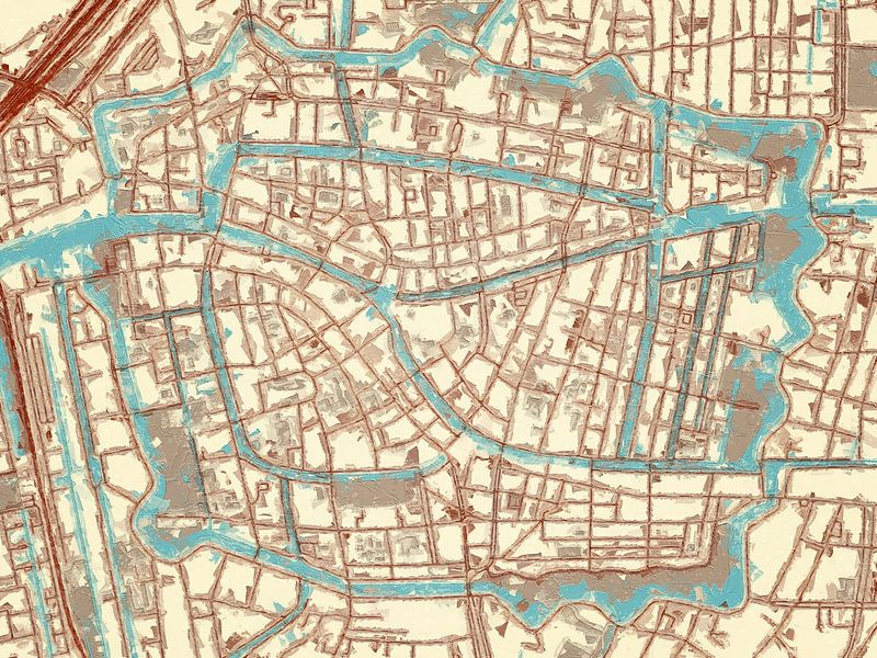 Map of Leiden Centrum in the style Blue &amp; Cream by De Kaartenwinkel