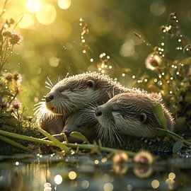 otters in the morning sun by DNH Expressions