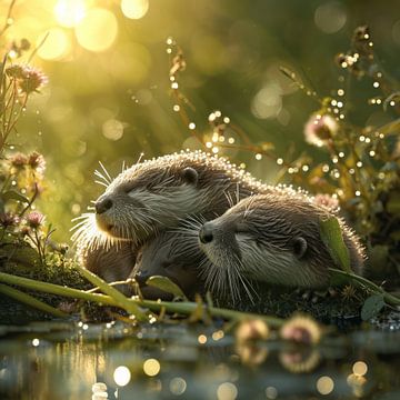 otters in the morning sun by DNH Artful Living