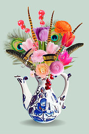 Delfter Blau Krug mit Blumenstrauß von Postergirls