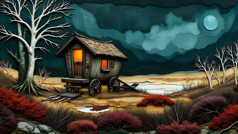 Gypsy caravan lonely in the forest by Nick Wendt