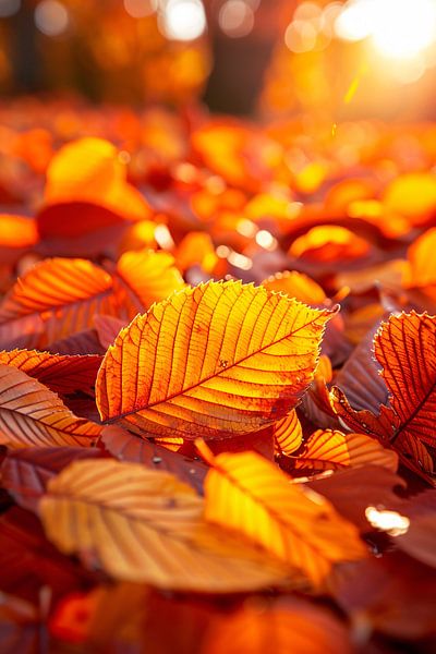Herfstbladeren in Warm Zonlicht van Art & Soul Creations