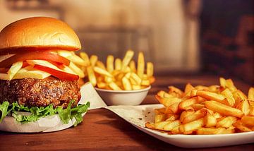 Hamburger en friet, Kunst Illustratie van Animaflora PicsStock