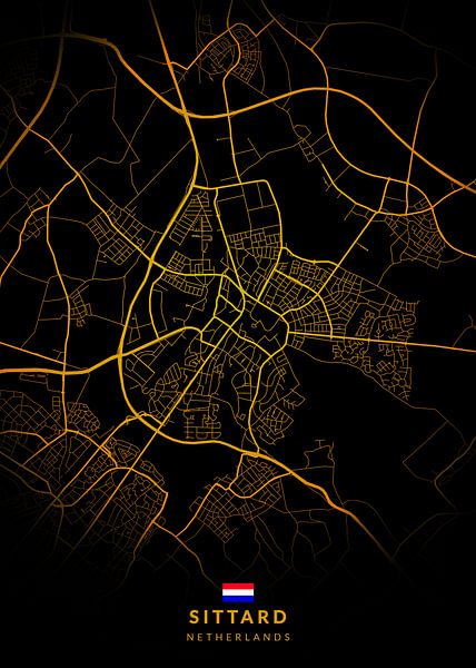 Sittard City Map Modern Black Gold by Kenda Maruyama