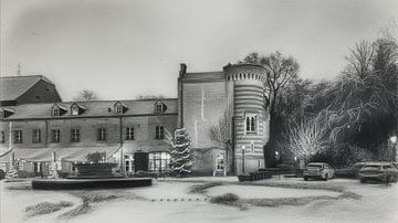 Elsloo am Abend im Winter mit Schnee in Holzkohle