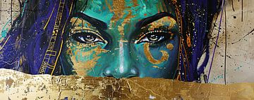 Vrouw Gouden Detail | Mystic Azure Glimpse van Kunst Kriebels