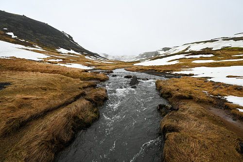 View from a small bridge in the Reykjadalur valley, Iceland