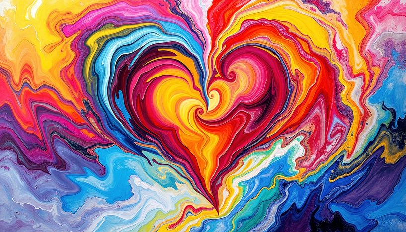 An abstract matter of the heart - where colours flow and shapes emerge, a heart in the rhythm of movement by AidasignArt