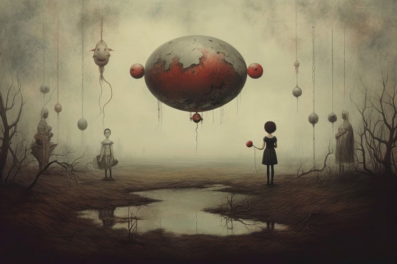 Bizarre alien landscape or planet with strange monsters and people by Art Bizarre