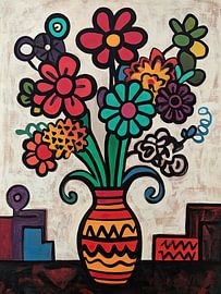 Blumenmalerei | Blumen in bunter Vase von ARTEO Gemälde