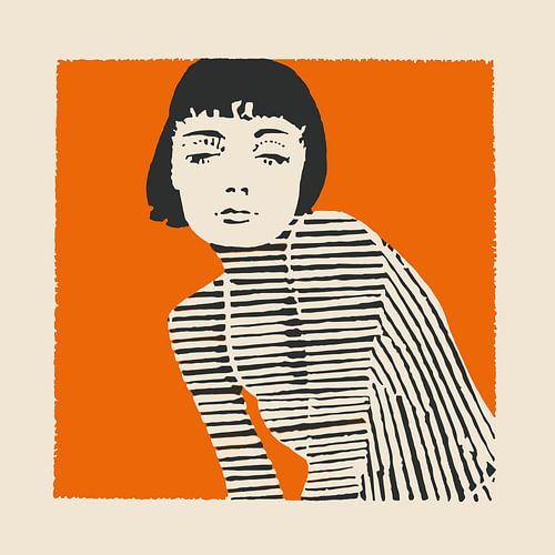 Femme en rayures et pouvoir orange