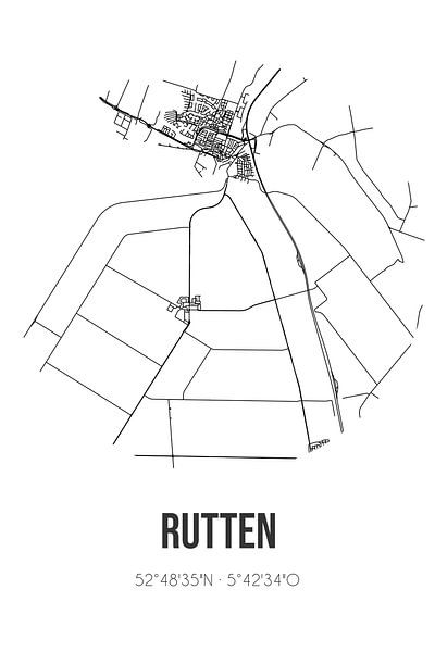 Rutten (Flevoland) | Map | Black and White by Prints of Place