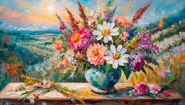 Peinture fleurs avec vase sur Mustafa Kurnaz