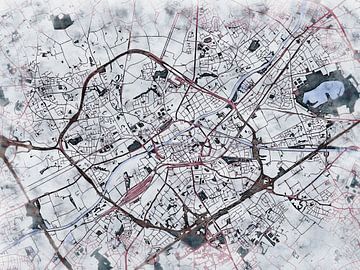 Kaart van Kortrijk in de stijl 'White Winter' van Maporia