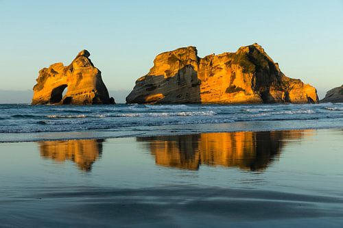 Wharariki Beach at sunset, Golden Bay, South Island, New Zealand,