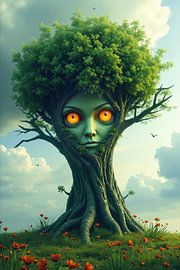 Digitale illustratie van een boom met het gezicht van een vrouw van Markus Gann