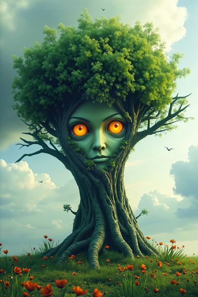 Digital Illustration of a Tree with a Woman's Face by Markus Gann
