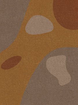 Modern abstract retro  organic shapes art in earthy tints, yellow, beige, brown, terra by Dina Dankers