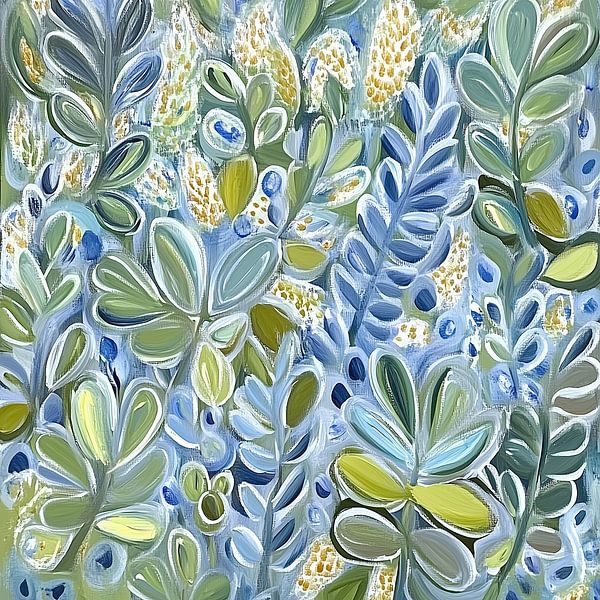 Lush leaves in shades of green and blue by Color Square