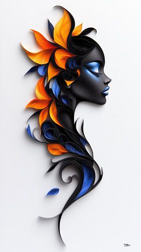 Vrouwenportretten in Papier, Goud en Multicolor