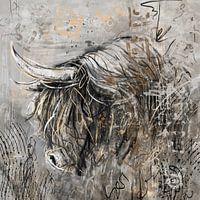 Tough artwork with taupe grey and yellow - Scottish Highlander