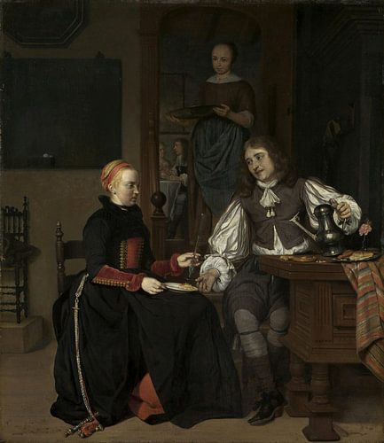 Jong paar bij het ontbijt, Gabriël Metsu