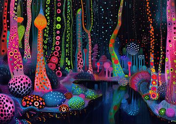 Neon Natuur Abstract | Pixel Rainforest van Kunst Kriebels