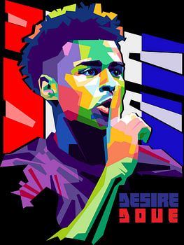 Desire Doue WPAP-Porträt | Buntes Poster mit geometrischen Fußballmotiven | Moderne Fußball-Wanddekoration | Einzigartiges Geschenk für Fans