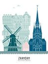 Skyline illustratie Zaandam in kleur van Mevrouw Emmer thumbnail