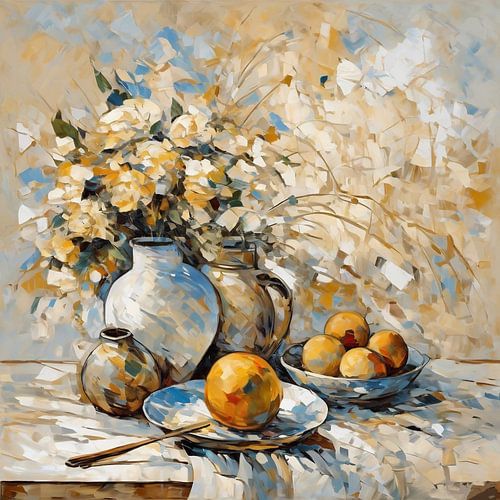 Still life of flowers and fruit