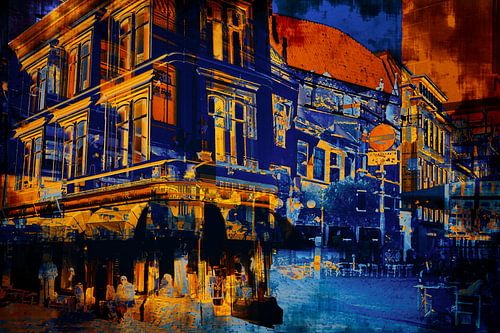 Stadsgezicht van Zwolle in blauw