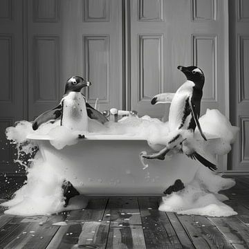 Pinguin in der Badewanne - Ein bezauberndes Badezimmerkunstwerk für Ihr WC von Felix Brönnimann