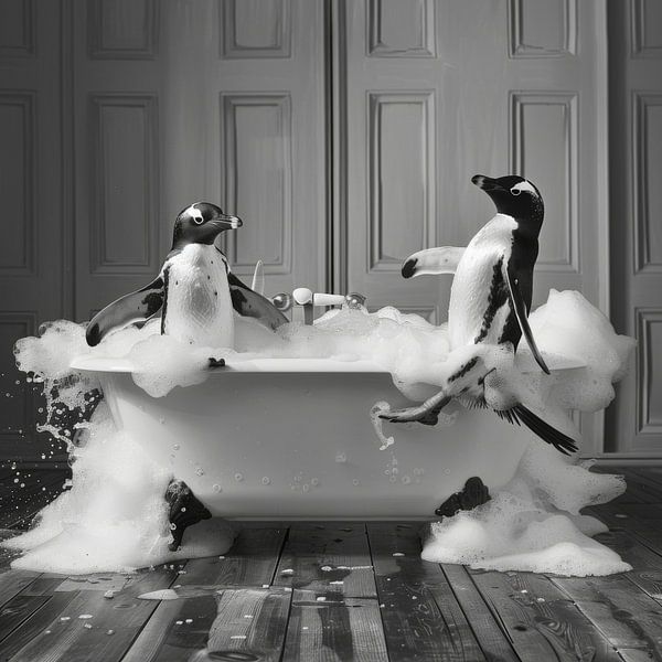 Penguin in the bathtub - An enchanting piece of bathroom art for your toilet by Poster Art Shop