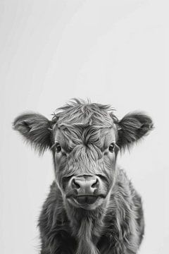 Hoogland koe portret in zwart-wit van Poster Art Shop