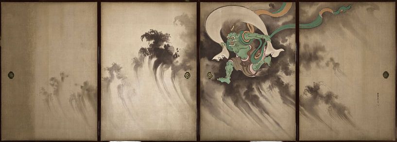 Schuifdeur met ontwerp van de God van de Wind en de God van de Donder, Suzuki Kiitsu van Meesterlijcke Meesters